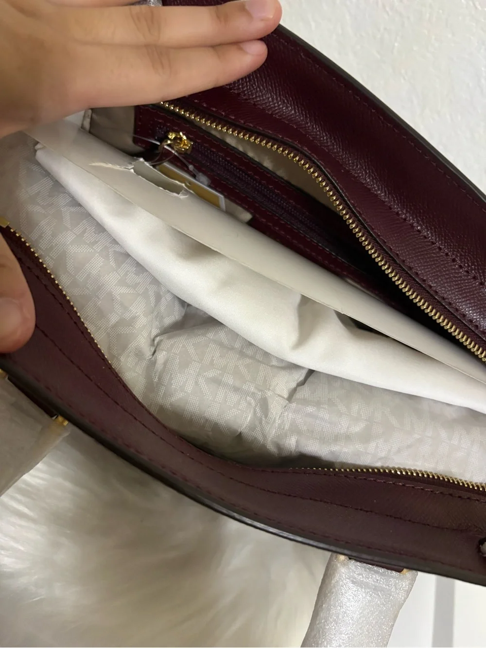Michael Kors Wine Leather Satchel with Gold Hardware